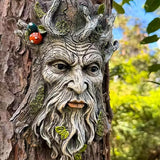 Teaeeno Whimsical Tree Face Garden Decoration, 11.8 in Tree Faces Decor Outdoor Wallmounted Statue Art with Leaf Features, Outdoor Decor Garden Accessory (Outdoors and Nature)