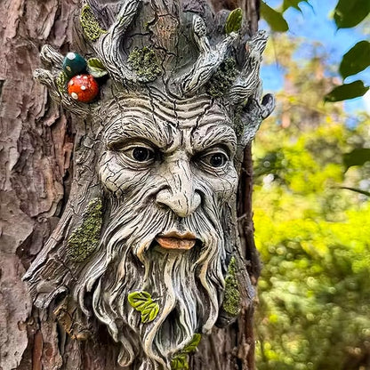 Teaeeno Whimsical Tree Face Garden Decoration, 11.8 in Tree Faces Decor Outdoor Wallmounted Statue Art with Leaf Features, Outdoor Decor Garden Accessory (Outdoors and Nature)