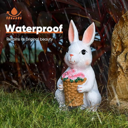 Brightever Solar Powered Garden Statues- Bunny Figurines for Spring & Mother's Day, Outdoor Rabbit Statue with Colorful LED Lights for Patio, Balcony, Lawn, Birthday Gifts for Women, Mom, Female