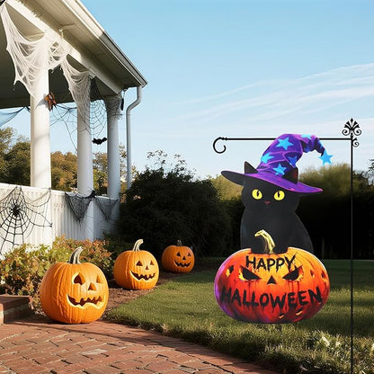 Halloween Black Cat Garden Flags 12x18 Inch Double Sided, Happy Halloween Pumpkin Welcome Small Yard Flags for Outside, Farmhouse Front Porch Outdoor Fall Decor Holiday All Seasons Decoration