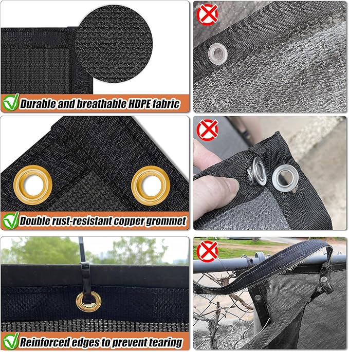 KANAGAWA 8ft x 25ft Privacy Screen Fence, 90% Blockage Heavy Duty 175 GSM Fencing Mesh Net Cover for Outdoor Wall Garden Yard Backyard 40 Cable Zip Ties Included Black