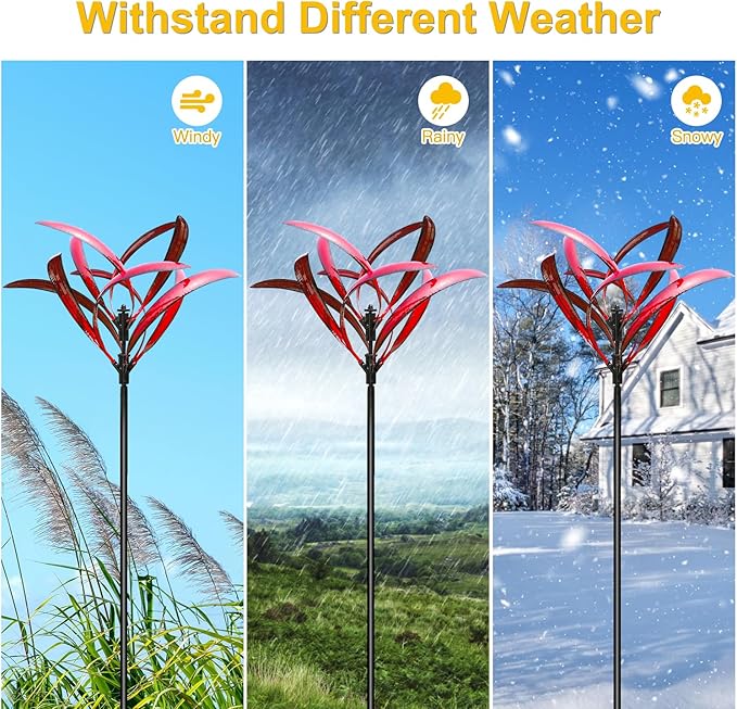 LimeHill Wind Spinner for Garden and Yard - Large Metal Kinetic Wind Sculptures Yard Art Outdoor (Crimson Magnolia)