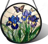DASTOLL Stained Glass Window Hanging, Blue Purple Butterfly Flower Suncatcher Diamond Colorful Glass Panel Sun Catchers Decor for Birthday for Women, Men, Wife, Aunt, and Mom 9.8 in