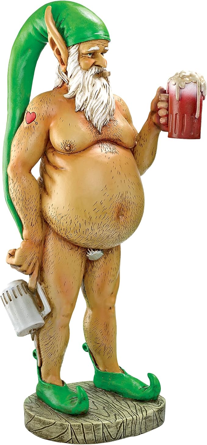 Design Toscano QM14020 Garden Gnome Statue - Otto Fully Krausened Elf Gnome - Naughty Gnomes - Drunk Gnome Statue full color