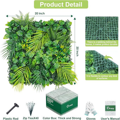 Grooy 20"X20" Artificial Grass Wall, 8PCS Boxwood Hedge Panels UV-Protected Greenery Privacy Hedge Screen, Grass Backdrop Wall for Indoor Outdoor Patio Balcony, Party Garden Fence Decor