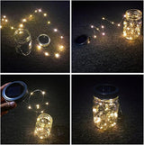Solar Mason Jar Lights, 4 Pack 30 LEDs Waterproof Fairy Firefly String Lights Build-in Glass Mason Jar, Best Patio Garden Decor Solar Hanging Lanterns Outdoor Warm White (4 Pack-Mason Jars Included)