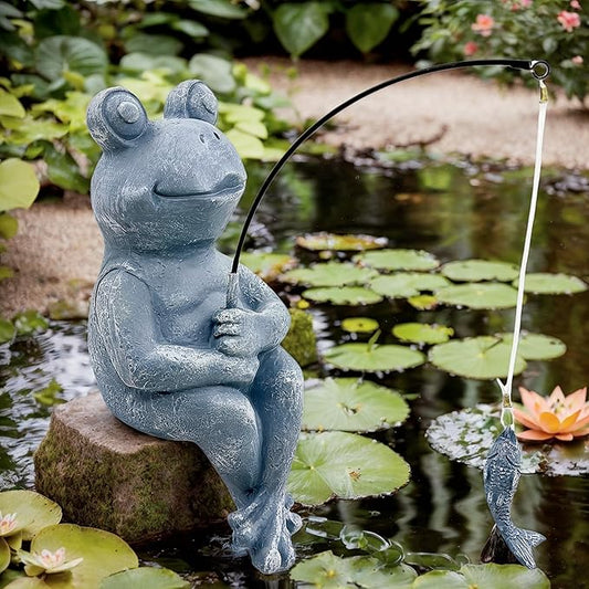 Teaeeno Cute Frog Decor Statue,Frog Fisher for Garden Pond Decor,Animal Fishing Sculpture,Pond Accessories Decor,Poolside Statues,Perfect for Gardens Pond,Lakefront,Forg Decor Outdoor