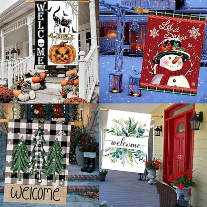Seasonal Garden Flags Set of 12 Double Sided 28 x 40 Inch Yard Flags, Large House Flags for Outside, Fall Winter Halloween Christmas Outdoor Flags, Holiday Garden Flags for All Seasons