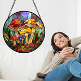 DASTOLL Stained Glass Window Hanging, Jungle Mushrooms Sun Catchers Diamond Glass Panel Hangings Plant Suncatcher Decor for Birthday for Women, Men, Wife, Aunt, and Mom 14.9x14.9 in