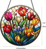 Tulip Suncatcher Stained Glass Suncatchers Stained Glass Ornament for Home Decor Indoor Wall Art Gift for Mother Women Friends (Tulip, M)