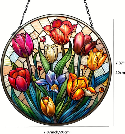 Tulip Suncatcher Stained Glass Suncatchers Stained Glass Ornament for Home Decor Indoor Wall Art Gift for Mother Women Friends (Tulip, M)