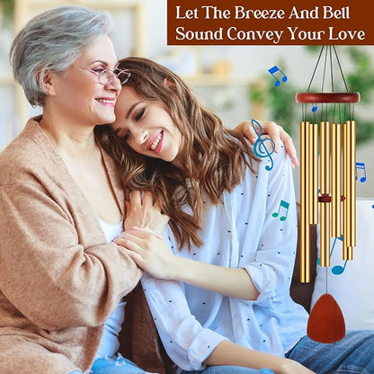 Leinuosen Wind Chimes for Outside Wind Chimes Outdoors Deep Tones 28" with 6 Aluminum Tubes Memorial Sympathy Windchime for Valentine Tree Decor Garden Courtyard Mom Loved One Gifts(Classic,Gold)