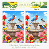 Summer Birdbath Gathering Garden Flag Birds Floral Yard Flag Double Side Polyester Colorful Flowers Garden Flags 12x18 Inch for Outdoor House Banner Decoration