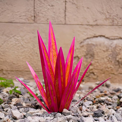 Outdoor Garden Metal Yard Art: Metal Agave Plants Outdoor Decor, Lawn Ornaments for Outside, Large Leaf Enlarge Thickened Artificial Agave Plant, for Outdoor Garden Yard Sculpture Decor (Pink)