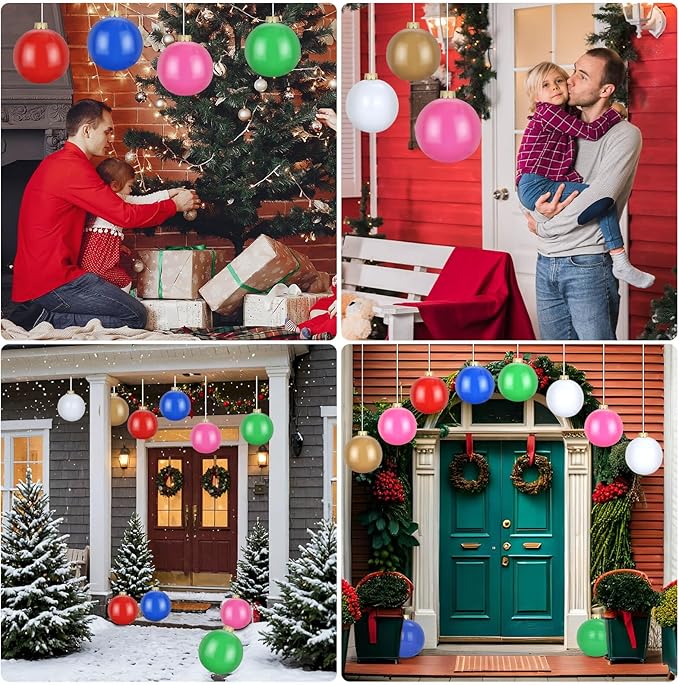 Flasoo 12 Pack Inflatable Christmas Ornaments for New Year Festive, Large Blow up Christmas Balls for Front Door Yard Tree Hanging Decoration (9 Inch)