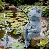 Teaeeno Cute Frog Decor Statue,Frog Fisher for Garden Pond Decor,Animal Fishing Sculpture,Pond Accessories Decor,Poolside Statues,Perfect for Gardens Pond,Lakefront,Forg Decor Outdoor