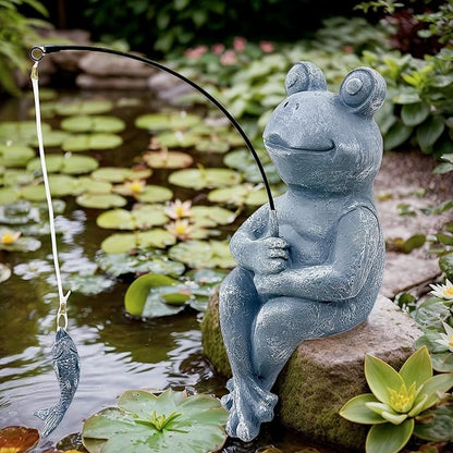 Teaeeno Cute Frog Decor Statue,Frog Fisher for Garden Pond Decor,Animal Fishing Sculpture,Pond Accessories Decor,Poolside Statues,Perfect for Gardens Pond,Lakefront,Forg Decor Outdoor
