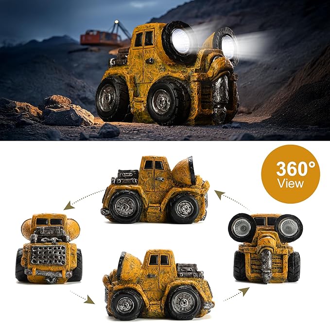 Etlemonde Garden Statue Outdoor Construction Truck Decor with Solar Light Decoration for Yard Patio Lawn Vintage Engineering Decor Gifts for Men