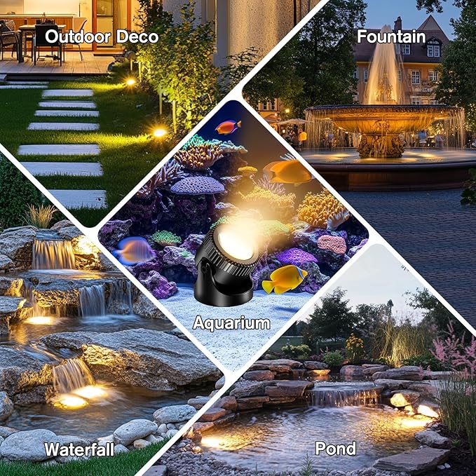 POPOSOAP 3-in-1 Solar Pond Lights, Warm White Underwater Pond Lights, IP68 Waterproof LED Fountain Lights for for Pond, Fountain, Pool Waterfall Decoration Garden Patio (3 Lights)-P63H