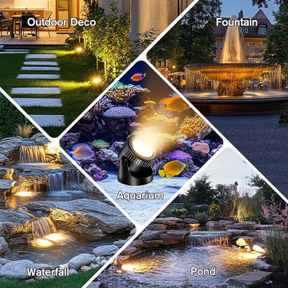 POPOSOAP Pond Lights 4-in-1 Warm White, Underwater Pond Lights with Timer/ IP68 Waterproof Submersible LED Fountain Lights for for Pond Waterfall Fountain Aquarium Garden Patio Pool(Set of 4)-P64H