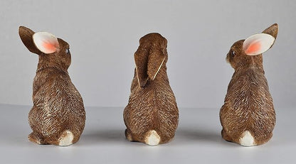 JORAE Bunny Statue Yard Garden Decorations Set of Three, Rabbit Ornament Animal Outdoor Statue Brown, 5 Inch, Polyresin