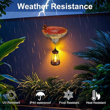 Etlemonde Solar Mushroom Garden Statue, Cute Hand-Painted Resin Decoration with Snail & Lantern, Waterproof Outdoor Ornament, Perfect Fairy Garden Decor & Unique Gift(Red)