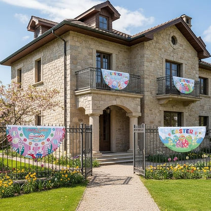 Lounsweer 12 Pcs Easter Bunting Flag Banners 3 x 1.5 ft Easter Bunting Garden Flag Hanging Decor Polyester for Holiday Lawn Yard Outdoor Decor