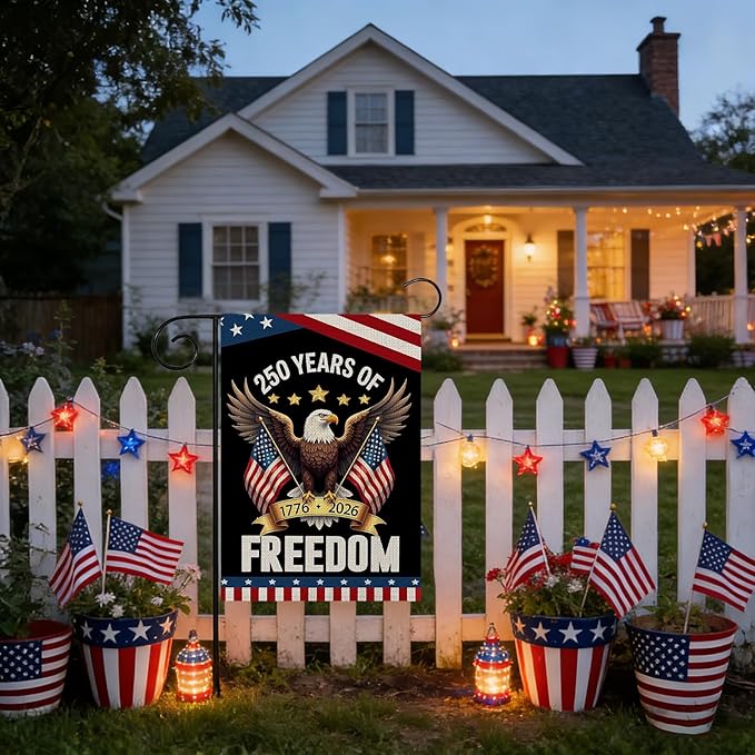 250th Anniversary USA Garden Flag, 4th of July Garden Flag with Eagle & Flag, American Garden Decoration, Patriotic 250 Years of Freedom Banner, Double Sided Yard Flags for Independence Day Decor