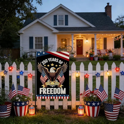 250th Anniversary USA Garden Flag, 4th of July Garden Flag with Eagle & Flag, American Garden Decoration, Patriotic 250 Years of Freedom Banner, Double Sided Yard Flags for Independence Day Decor