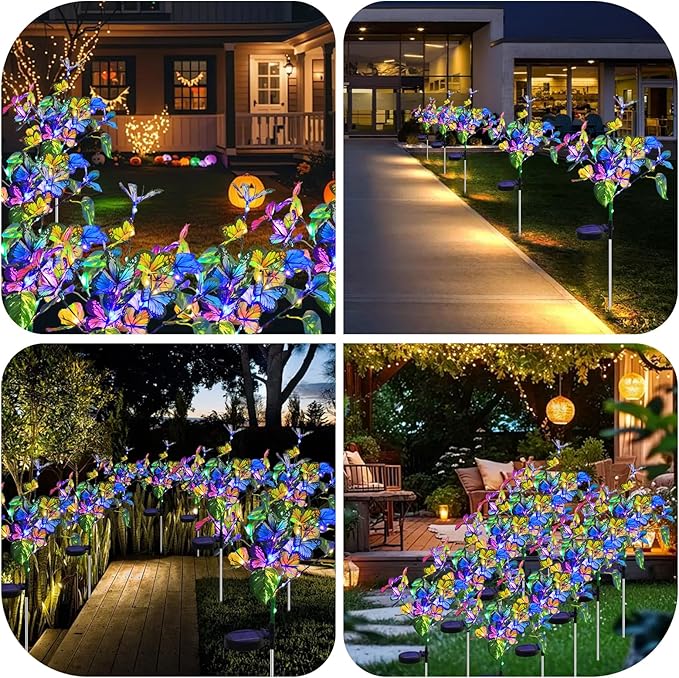 Solar Garden Lights Outdoor Waterproof Solar Lights 2 Pack with New Upgraded 40 LED 18 Butterfly Outdoor Lights for Yard Outside Garden Pathway Decor,Christmas Decorations Gifts for Women Mom