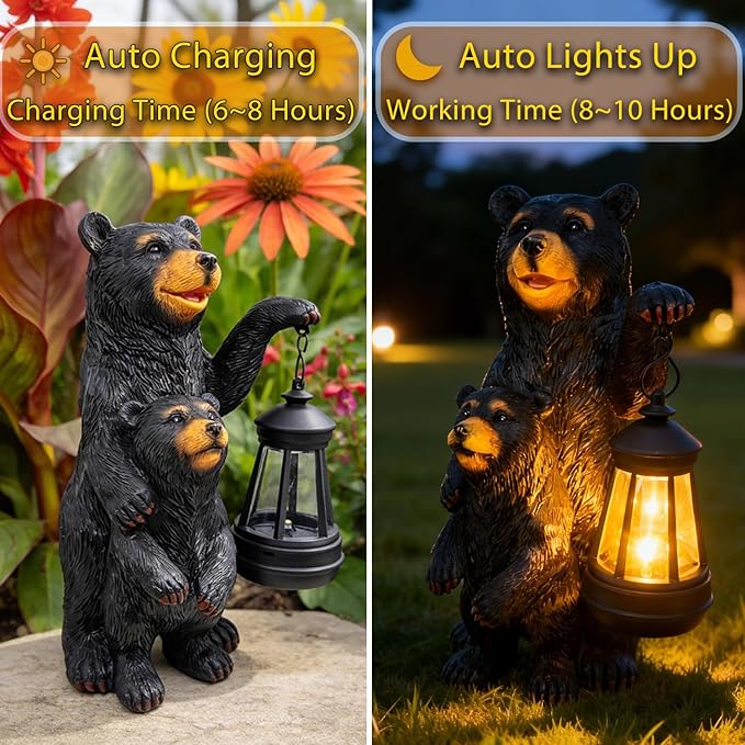 Solar Garden Outdoor Statues Lights Bear Garden Sculptures Birthday Housewarming Gifts for Women Mom Grandma for Patio Yard Lawn Backyard Decorations
