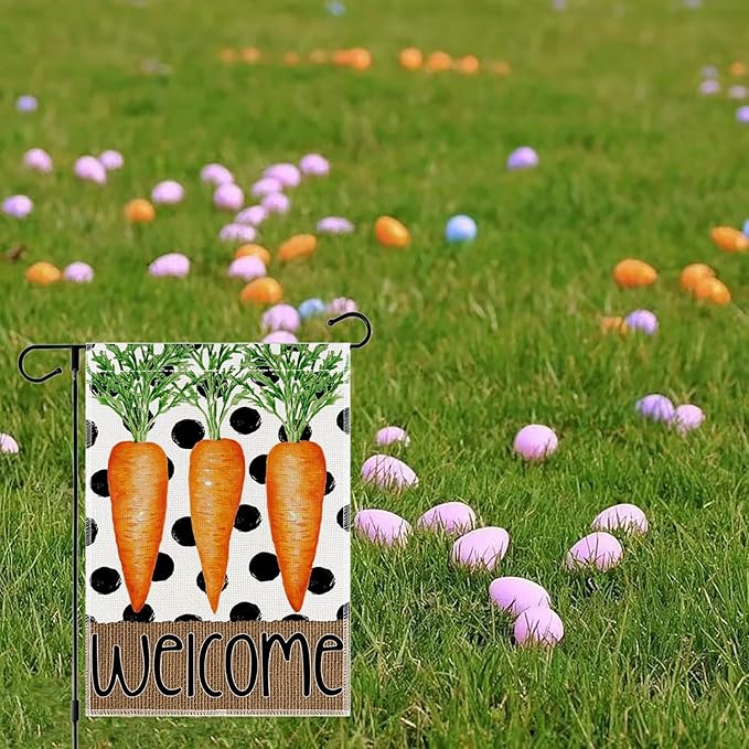 1Pcs Easter Garden Flag 12x18 Inch, Double Sided Weatherproof Garden Flag for Outside, Cute Carrot Yard Banner, Welcome Garden Flag, Spring Lawn Sign, Easter Garden Flags for Outdoor Decor