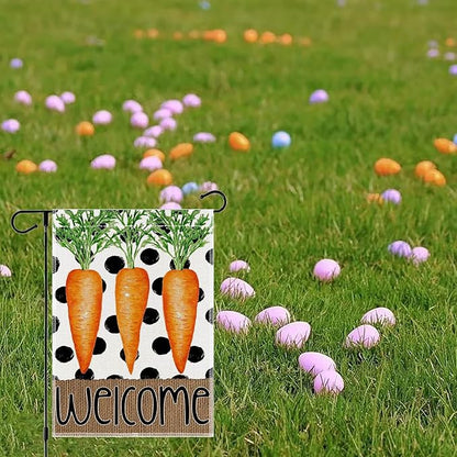 1Pcs Easter Garden Flag 12x18 Inch, Double Sided Weatherproof Garden Flag for Outside, Cute Carrot Yard Banner, Welcome Garden Flag, Spring Lawn Sign, Easter Garden Flags for Outdoor Decor