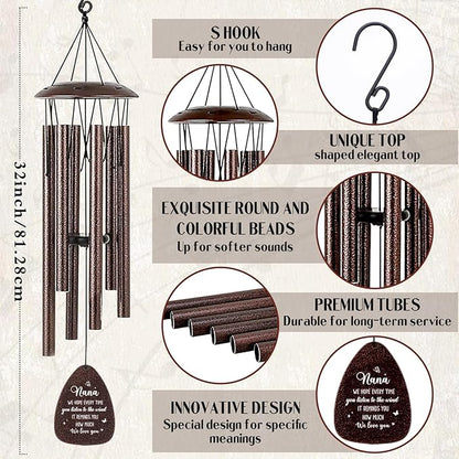 Nana Gifts Wind Chime - Metal Windchimes with Greeting Card for Best Grandma from Grandkids Indoor Outdoor Garden Patio Yard Hanging Decor Appreciation Grandparents Mother's Day Birthday Gift