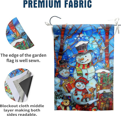 Stained Glass Snowman House Flags 28 x 40 Double Sided Merry Christmas Garden Flag Hello Winter Yard Flag Happy Holidays Flag for Outside Welcome New Year Outdoor Flag Large