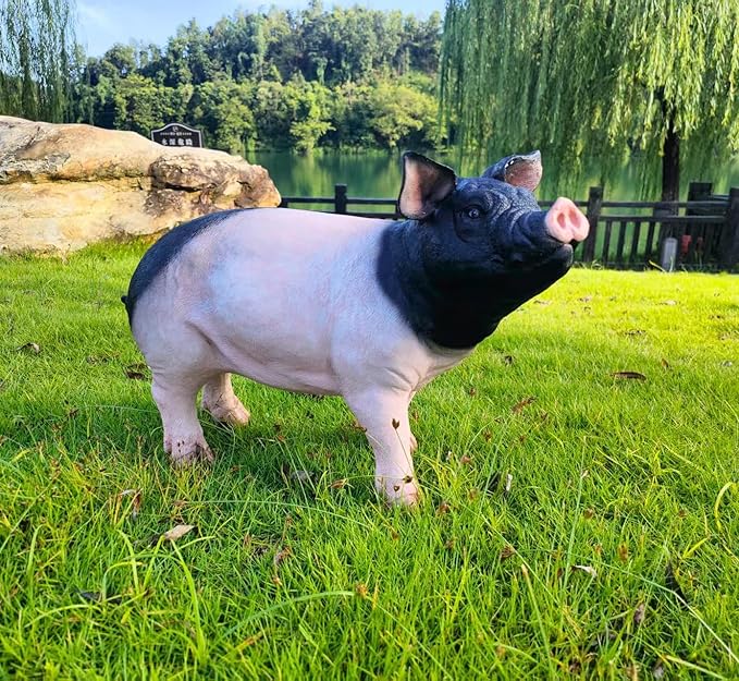 HOUDE Cute Pig Sculpture, 20.08 inches Long, decorates Outdoor Art Gardens, courtyards, lawns, and Indoor Public Spaces Such as Living Rooms and Balconies. (Black)