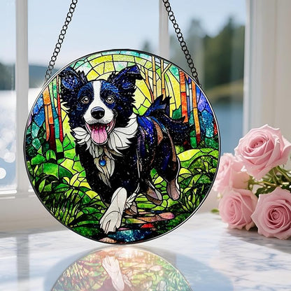 8″ Stained Glass Window Hanging Ornament, Border Collie Stained Glass Suncatcher Ornament, Sun-Catcher Window Decor | Gifts for Dog Lovers, Dog Lover Gift, Pet Lover Gift