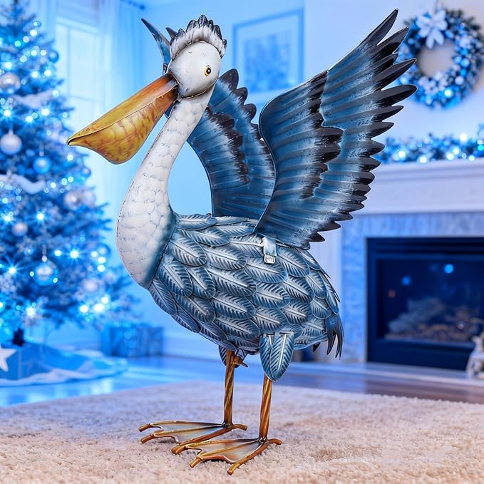TERESA'S COLLECTIONS Pelican Outdoor Statues for Patio Decor,11.5" Metal Coastal Ocean Spread Bird Garden Statues & Sculptur for Yard Decorations Outdoor,Garden Decor for Outside Porch,Gifts for Mom