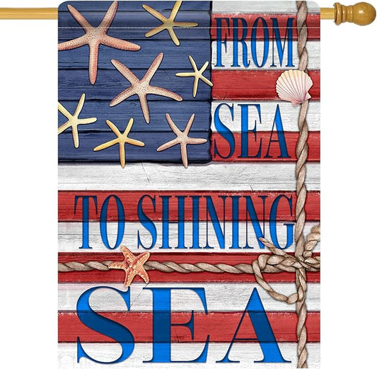 Artofy 4th of July Patriotic Large Decorative House Flag, Coastal America Beach Yard Garden Outside Decor, From Sea to Shining Sea USA American Nautical Outdoor Home Decoration Double Sided 28 x 40
