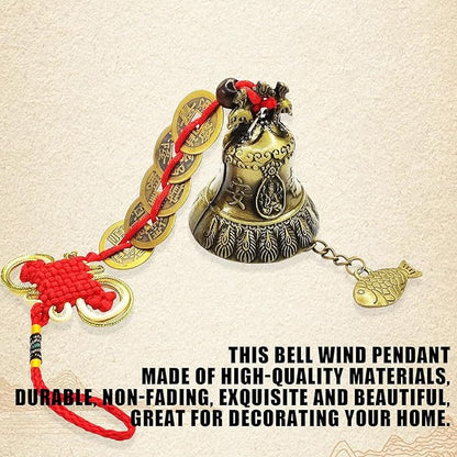 Feng Shui Bell for Wealth and Safe, Chinese Decor, Pendant Coins for Success, Protect Peace and Ward Off Evil, Can Be Used as Wind Chimes, Car Interiors, Home Decorations