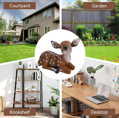 Resin Sika Deer Statue, 9.8in Lifelike Lying Deer Figurine, Weather-Resistant Garden Sculpture for Outdoor Yard Decor, Patio Lawn Ornament, Home Accents, Housewarming Gift
