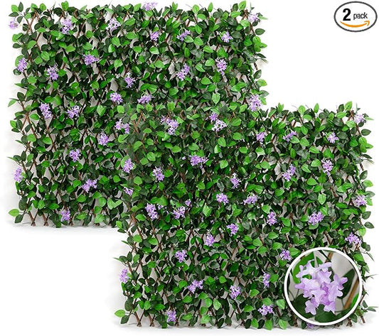 DOEWORKS Expandable Fence Privacy Screen for Balcony Patio Outdoor, 2PCS Faux Ivy Fencing Panel for Backdrop Garden Backyard Home Decorations