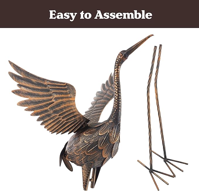Pure Garden Flying Crane Garden Statue - 35-Inch-Tall Metal Yard Art Crane Statues for Outdoor Decor - Yard Crane Garden Sculptures & Figurines - Lawn Ornaments for Patio, Pond, or Backyard