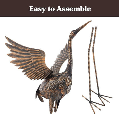 Pure Garden Flying Crane Garden Statue - 35-Inch-Tall Metal Yard Art Crane Statues for Outdoor Decor - Yard Crane Garden Sculptures & Figurines - Lawn Ornaments for Patio, Pond, or Backyard