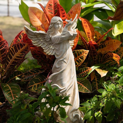 Angel Garden Statue, 16.1 inch Decorative Figurine, White Indoor Outdoor Decor for Patio, Lawn, Cemetery