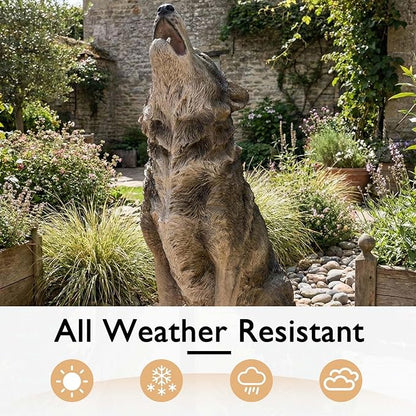 29.72" H x 17.91" L Large Howling Wolf Statue for Garden, Outdoor Sculpture, Animal Decor for Yard Porch Entryway Patio Living Room (Large, Howling Wolf)