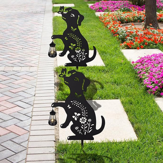 2Pack Solar Outdoor Garden Lights Stakes Solar Metal Flower Dog Lawn Deco Statue Patio, Outdoor Decor, Garden Decorations, Lawn Ornaments