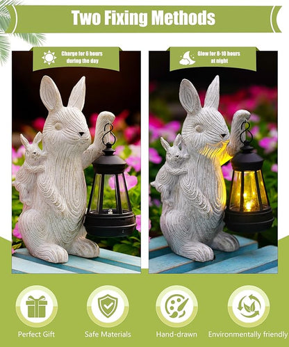 Rabbitcat Solar Bunny Garden Decor Statues: Outdoor Rabbit Decoration with Lights for Outside Yard Lawn Patio Balcony Ornament - Unique Gifts for Mom Grandma Women