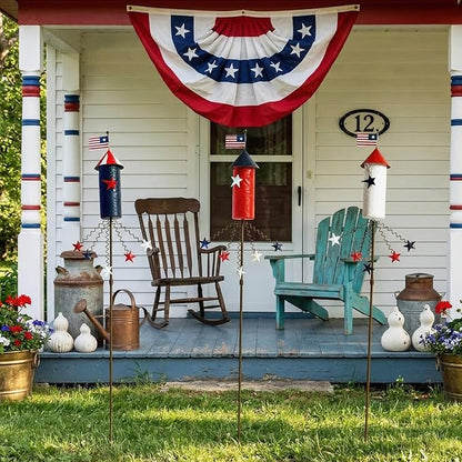 3 Pack Patriotic 4th of July Decorations Outdoor,23.6” Metal Americana Firework Decorative Garden Stakes for Independence Day Garden Decor, 3D Red White Blue Yard Signs for Lawn Porch