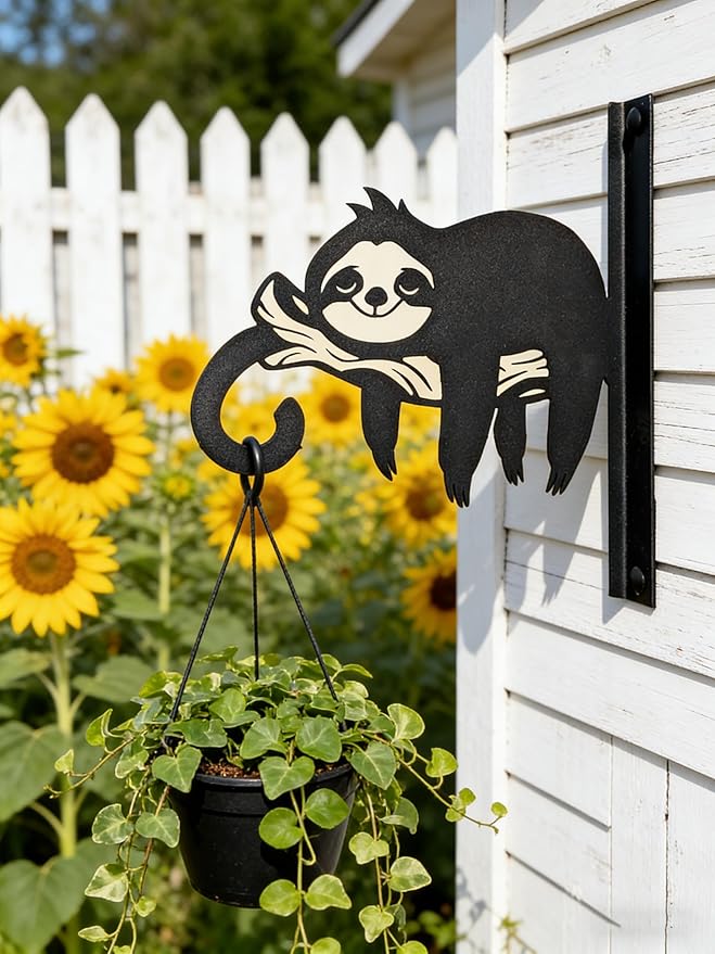 Iron Plant Hangers Hooks for Outdoor -10inch Hanging Plants Flower Fern Pots Lantern Bird Feeder Wind Chimes for Porch Garden Farmhouse (The Leisurely Sloth)